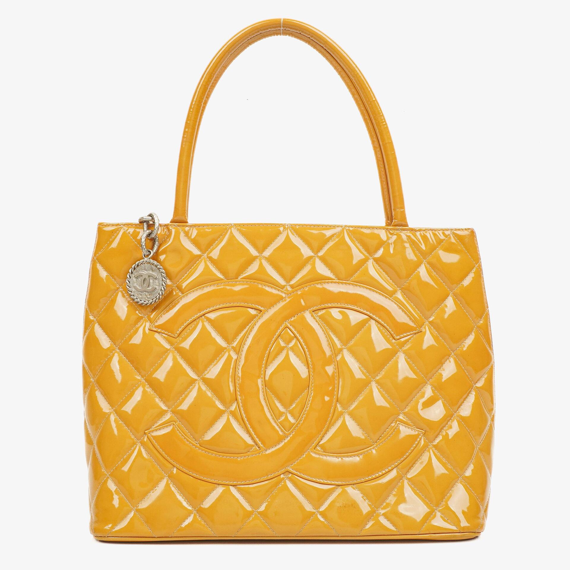 Chanel Yellow Patent Leather Medallion Tote Bag