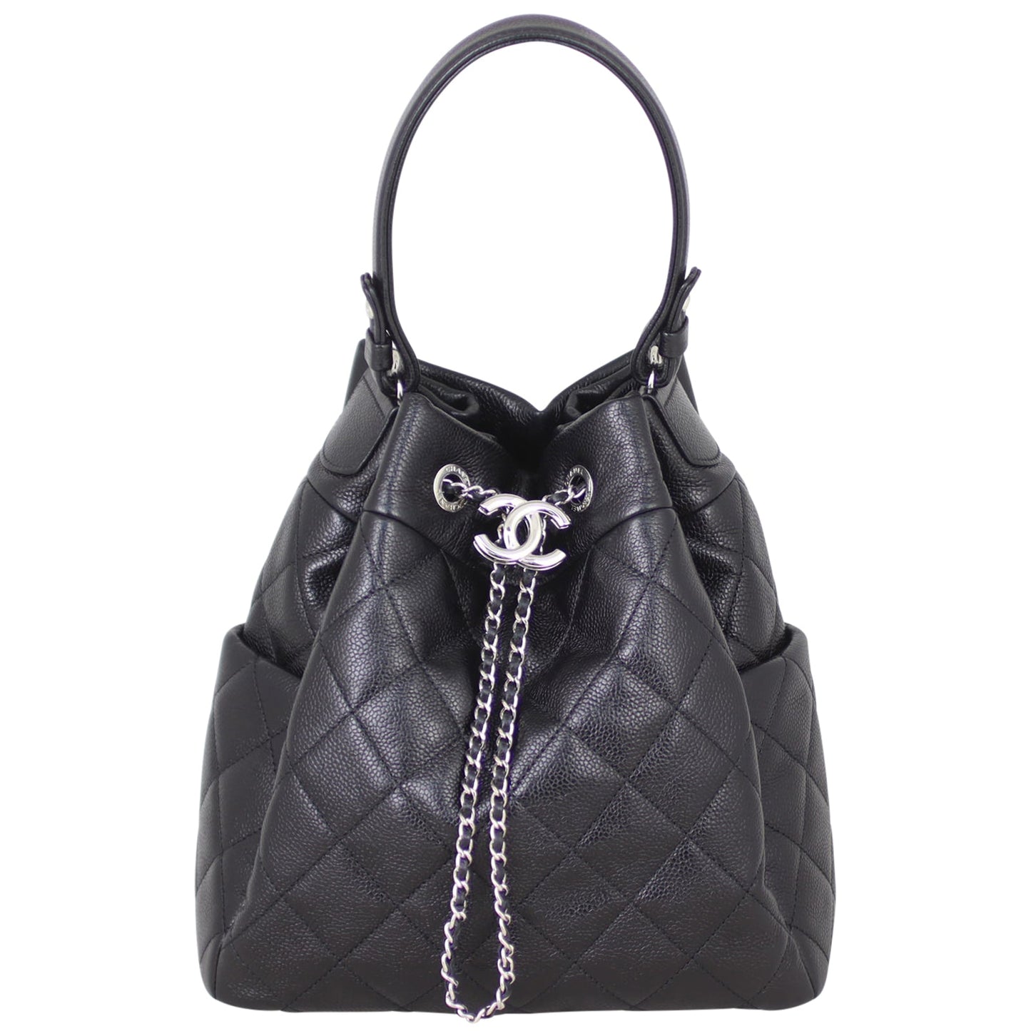 Chanel Quilted CC Drawstring Bucket Bag | Black Soft