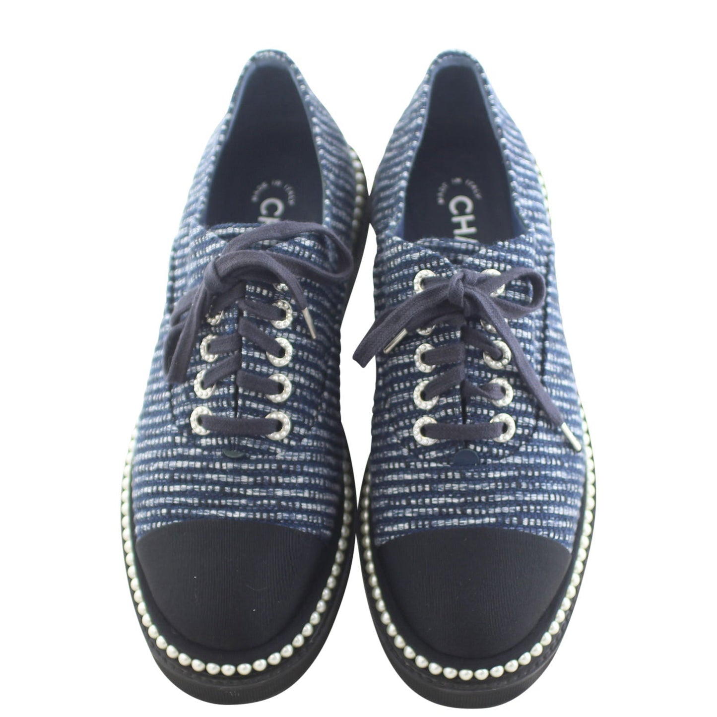 Chanel Tweed Faux-Pearl Oxfords