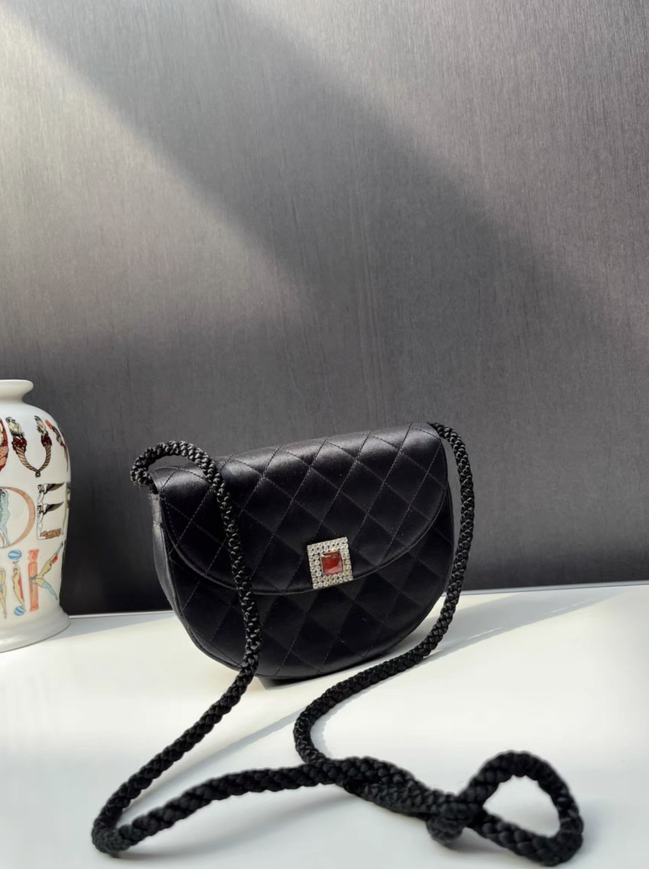 Chanel Diamond Satin Half Moon Bag