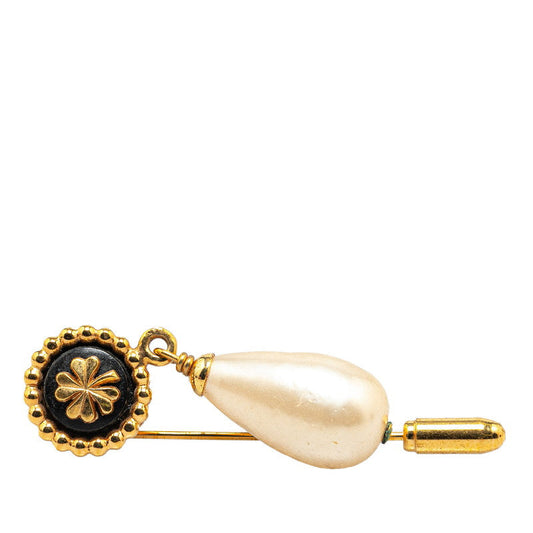 Chanel Gold Plated Clover Motif Faux Pearl Brooch 93P Classic Flap Tote