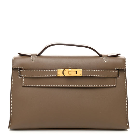 Hermes Swift Kelly Pochette Clutch Etoupe