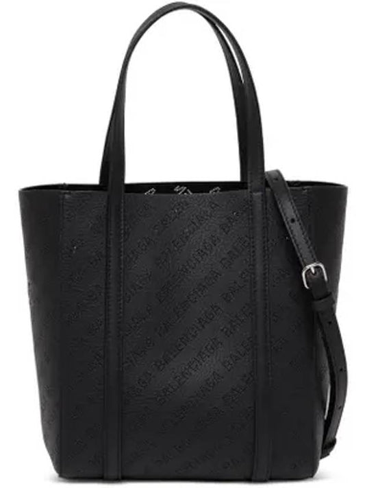 Luxury Balenciaga Trending 2026 Everyday All Over Logo Leather Tote Back Black