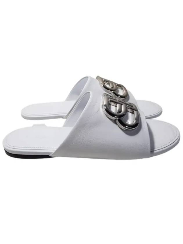 Luxury Balenciaga Trending 2026 Silver BB Logo Slippers White