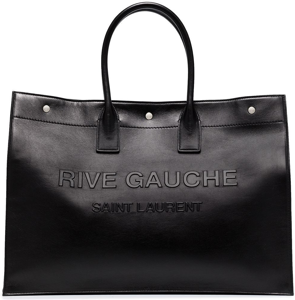 Luxury Saint Laurent Trending 2025 Men's Rive Gauche Print Tote Bag in Nero | 587273CWTFE1000