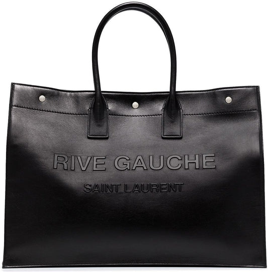 Luxury Saint Laurent Trending 2025 Men's Rive Gauche Print Tote Bag in Nero | 587273CWTFE1000