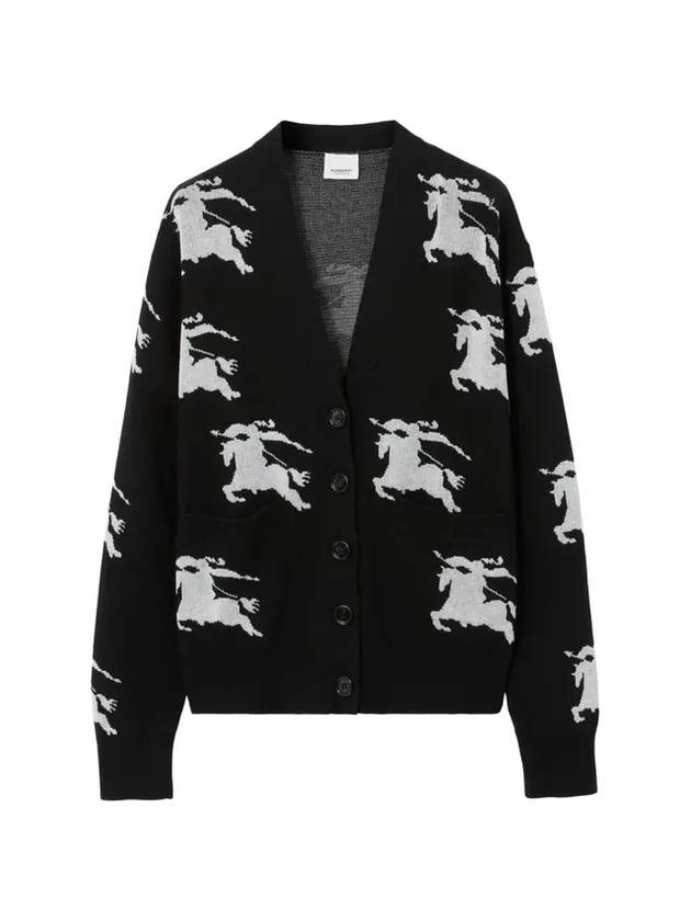 Luxury Burberry Cotton EKD Intarsia Knit Cardigan Black White
