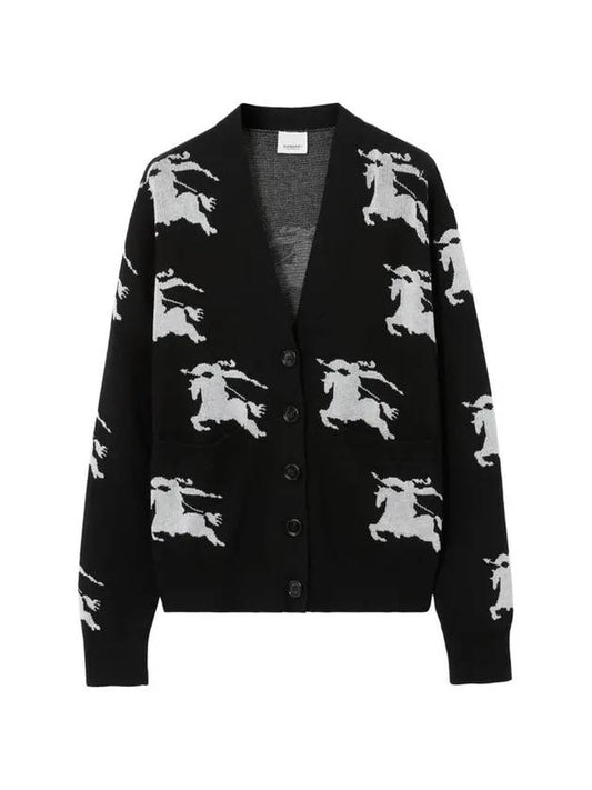 Luxury Burberry Cotton EKD Intarsia Knit Cardigan Black White