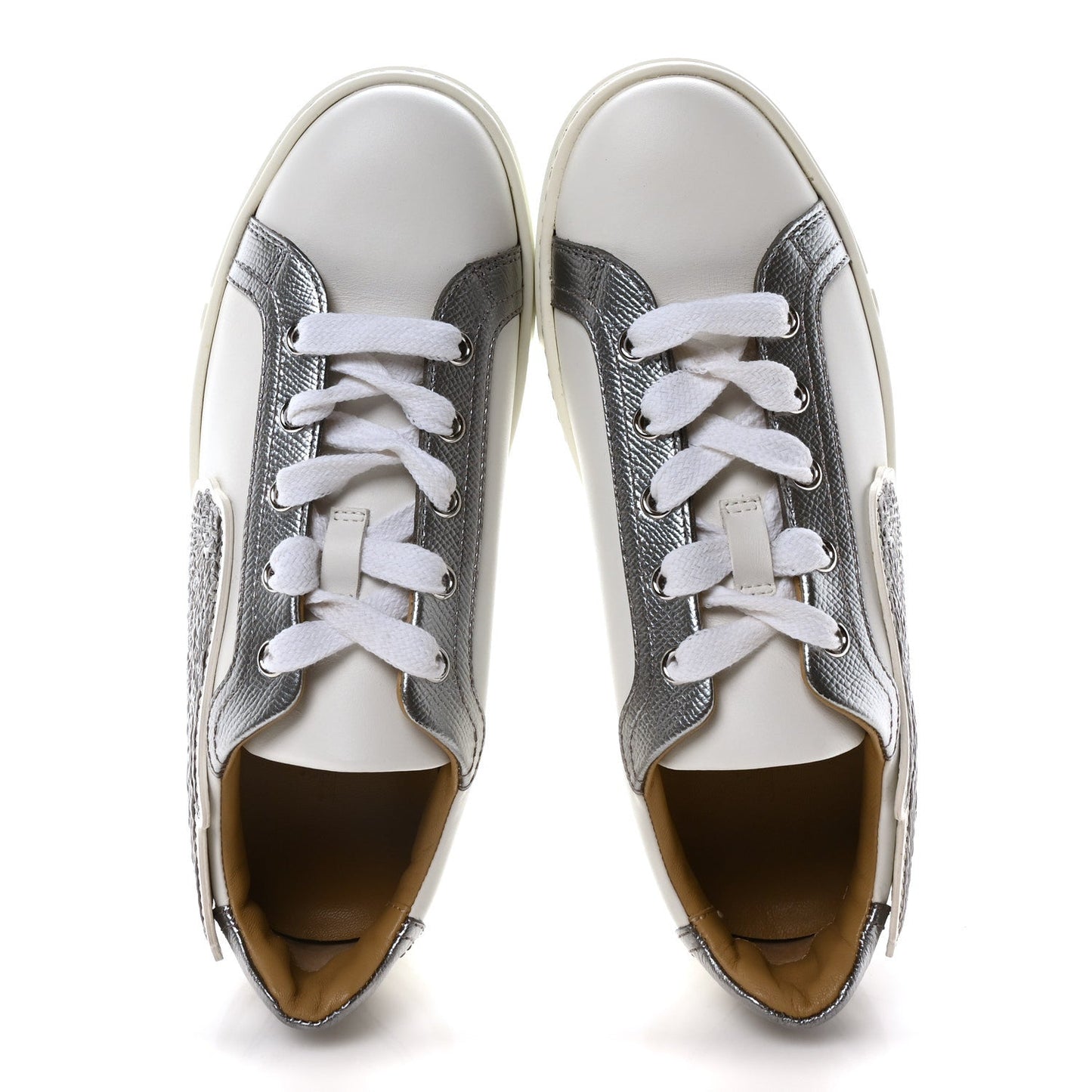 Hermes Calfskin Epsom Womens Velvet Sneakers 36 White Silver