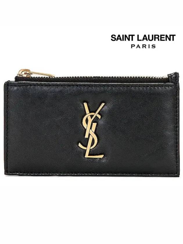 Luxury Saint Laurent Trending 2025 Cassandre Zipped Card Wallet Black