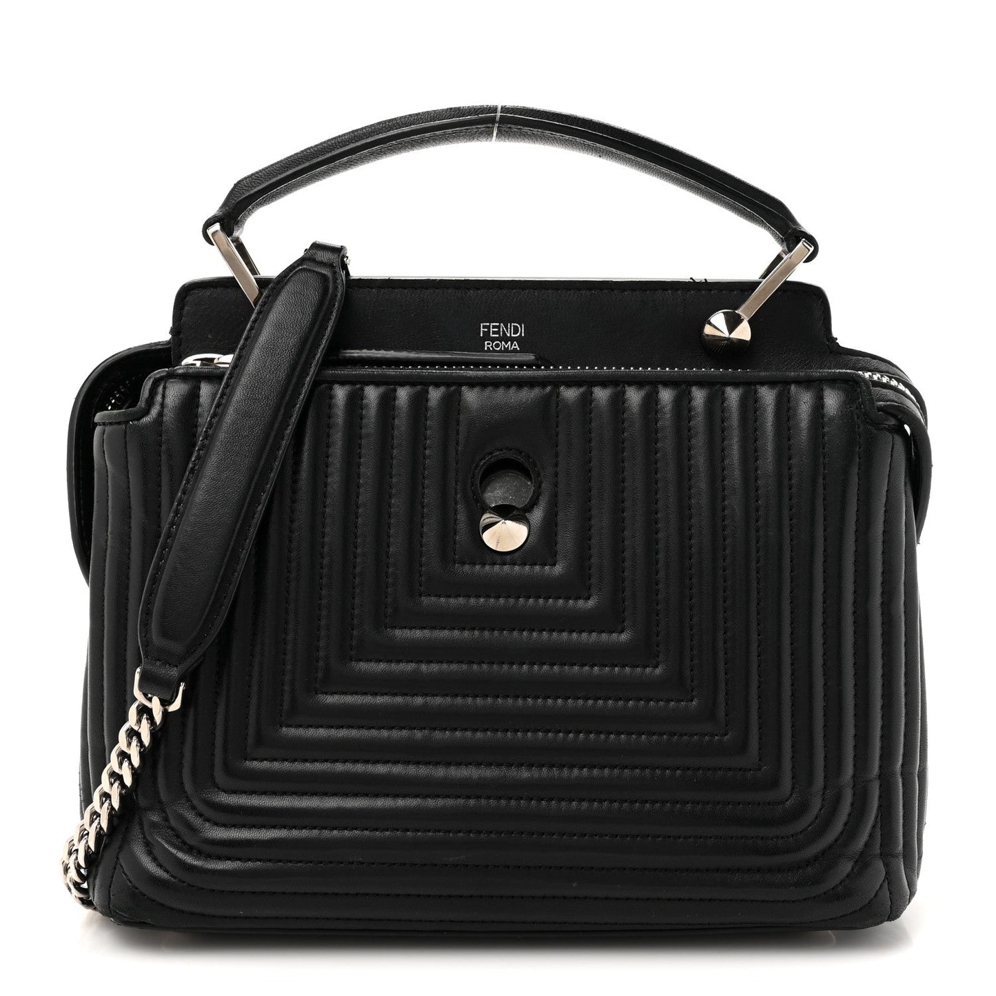 Fendi Shiny Nappa Trapuntata Chain Small DotCom  Chain Satchel Black