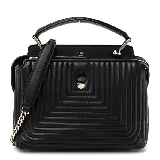 Fendi Shiny Nappa Trapuntata Chain Small DotCom  Chain Satchel Black