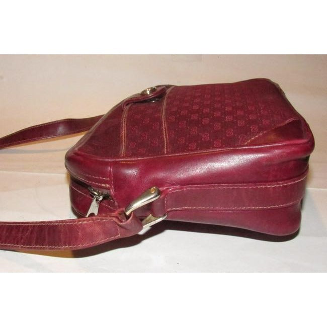 Gucci Vintage Gg Burgundy Small G Logo Canvas And Burgundy Leather
