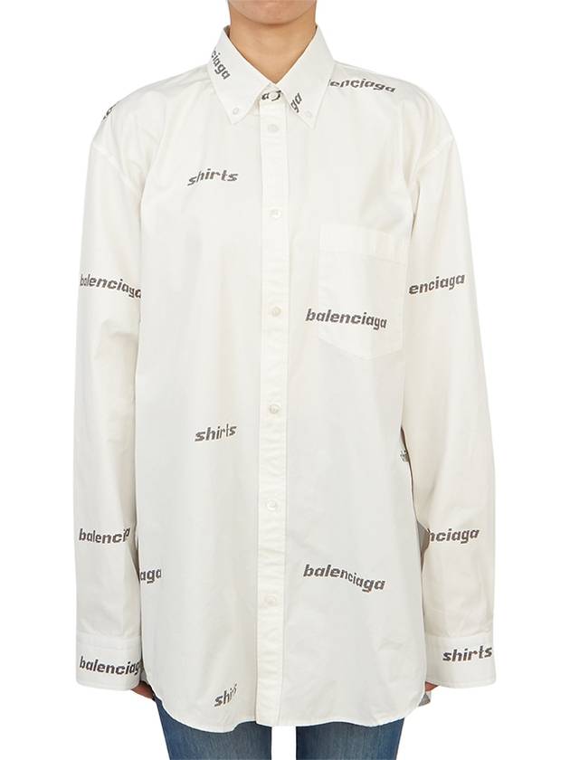 Luxury Balenciaga Trending 2026 Printed Logo Allover Cotton Long Sleeve Shirt White