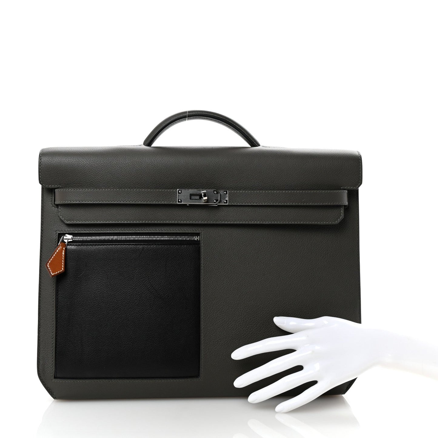 Hermes Evercolor Evergrain Barenia Kelly Depeches 36 Briefcase Vert De Gris Black Fauve