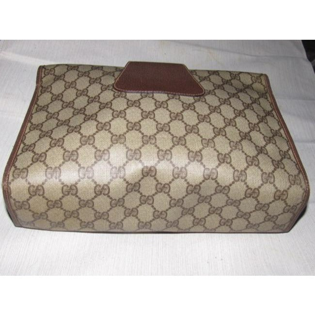 Gucci Vintage Purses Brown Leather And Gg Leather Clutch