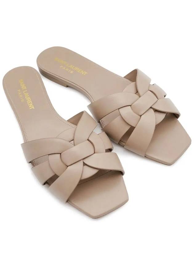 Luxury Saint Laurent Trending 2025 Tribute Smooth Leather Mules Dark Beige