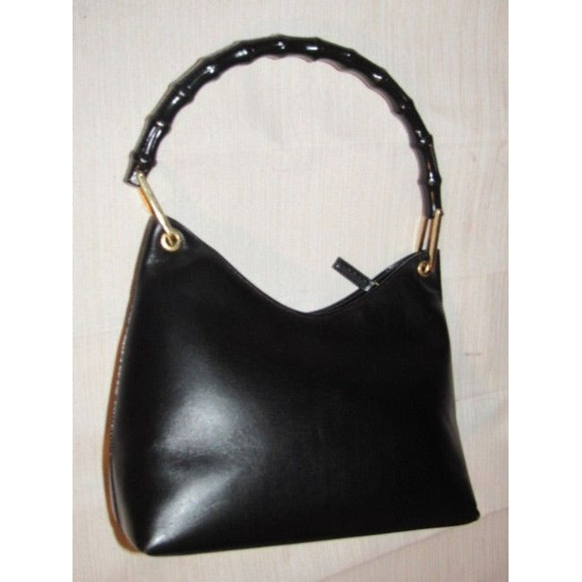 Gucci Vintage Pursesdesigner Purses Black Leather With V Top And Bamboo Handle Hobo Bag