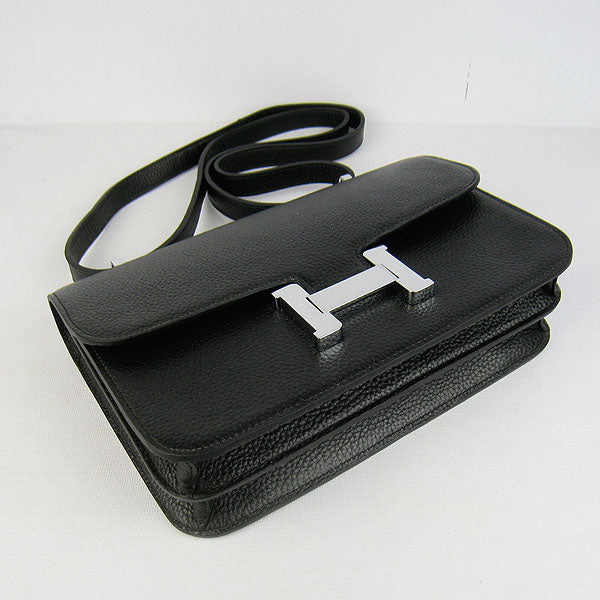 Luxury Hermes Calf Leather Message Bag H020 Black Silver