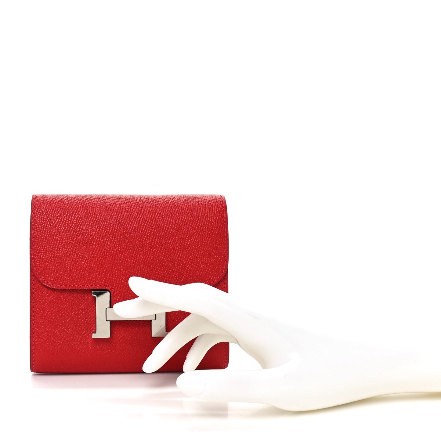 Hermes Epsom Constance Compact Passant Wallet Rouge Casaque