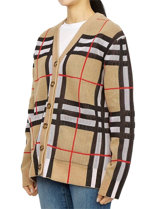 Luxury Burberry V-Neck Checked Technical Cotton Cardigan Archive Beige