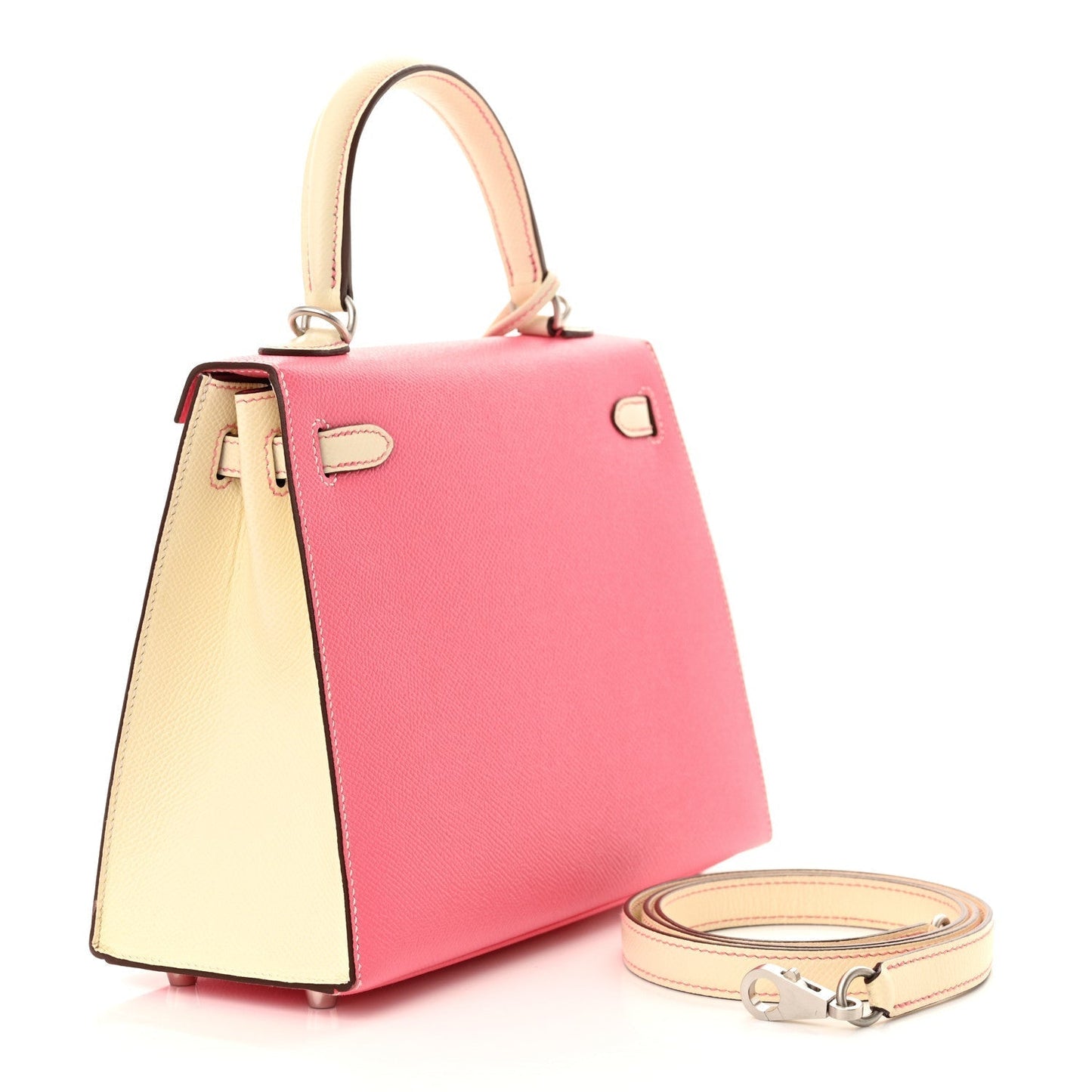 Hermes Epsom Bi-Color Horseshoe Kelly Sellier 25 Rose Azalee Craie