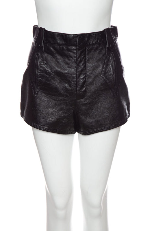 Saint Laurent Black Leather Mini Short SZ S