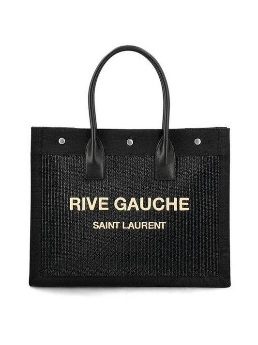 Luxury Saint Laurent Trending 2025 Rive Gauche Raffia Leather Small Tote Bag Black