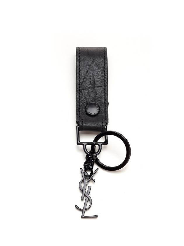 Luxury Saint Laurent Trending 2025 Monogram Logo Crocodile Leather Key Holder Black