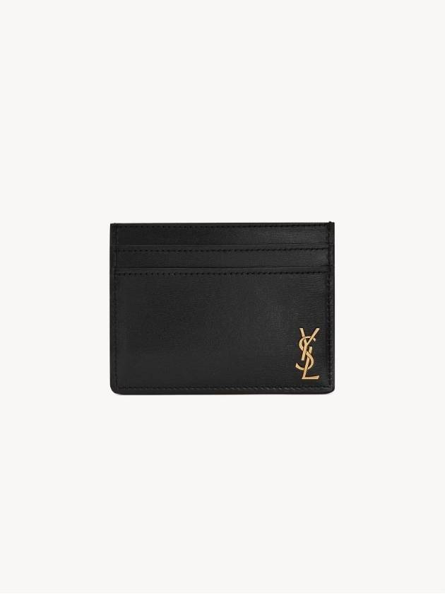 Luxury Saint Laurent Trending 2025 Tiny Monogram Shiny Leather Card Case Black