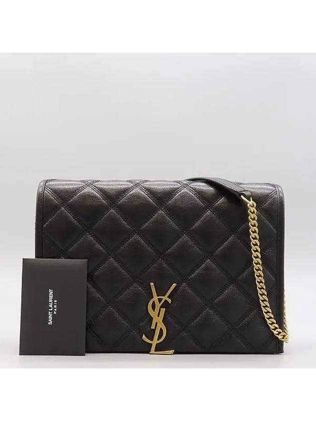 Luxury Saint Laurent Trending 2025 650769 Black leather monogram quilted gold chain mini Becky shoulder bag