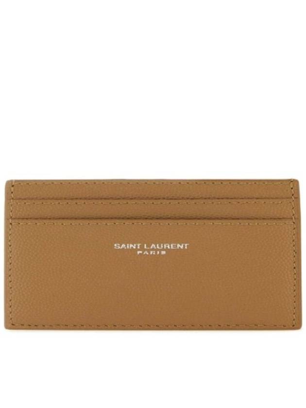 Luxury Saint Laurent Trending 2025 Logo Detail Calfskin Card Wallet Teakwood