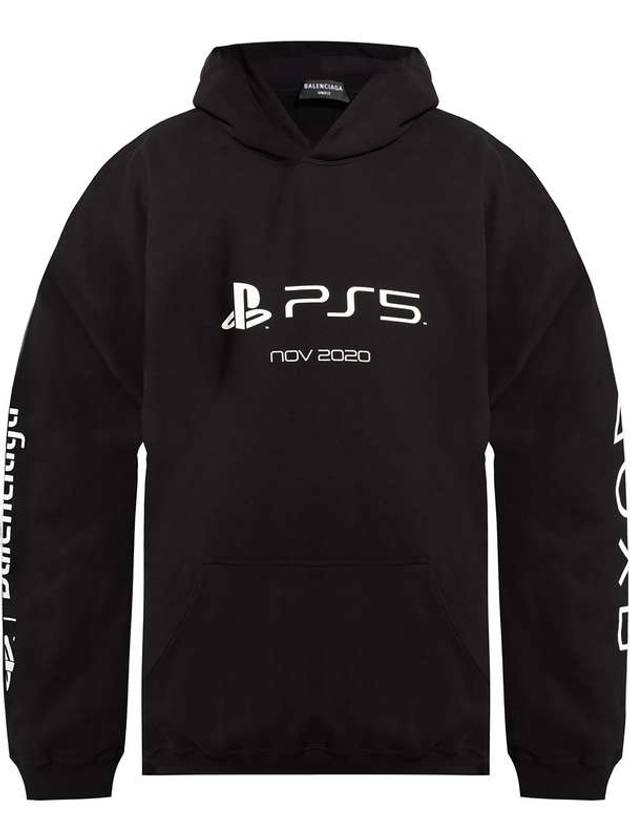 Luxury Balenciaga Trending 2026 PS5 Boxy Logo Print Overfit Hoodie Black
