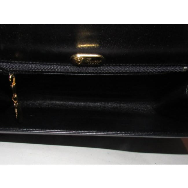 Gucci W Two Way Equestrian Accents Black Leather Shoulder Bag