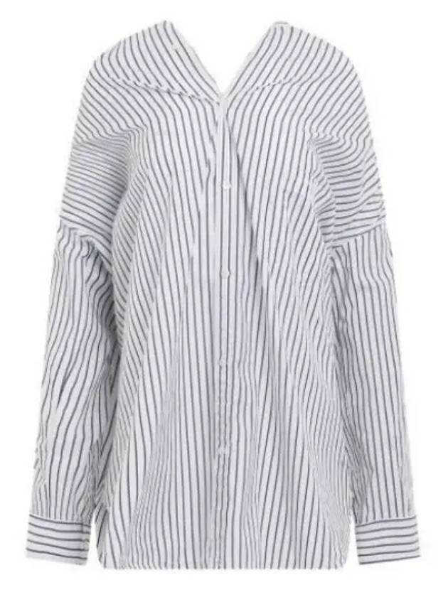 Luxury Balenciaga Trending 2026 Knotted Poplin Oversized Long Sleeve Shirt White Blue