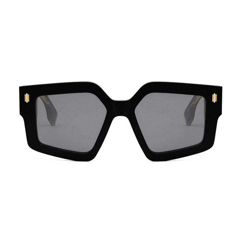 Fendi Sunglasses Geometric Full Rim, Shiny Black Frame and Smoke Lens FE40162F01A