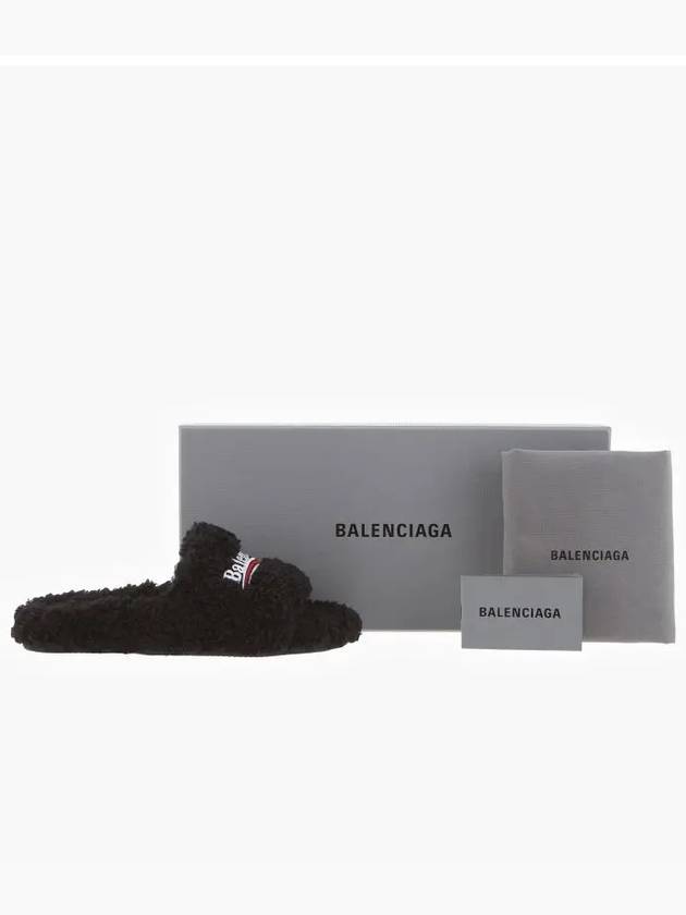 Luxury Balenciaga Trending 2026 Furry Logo Slippers Black