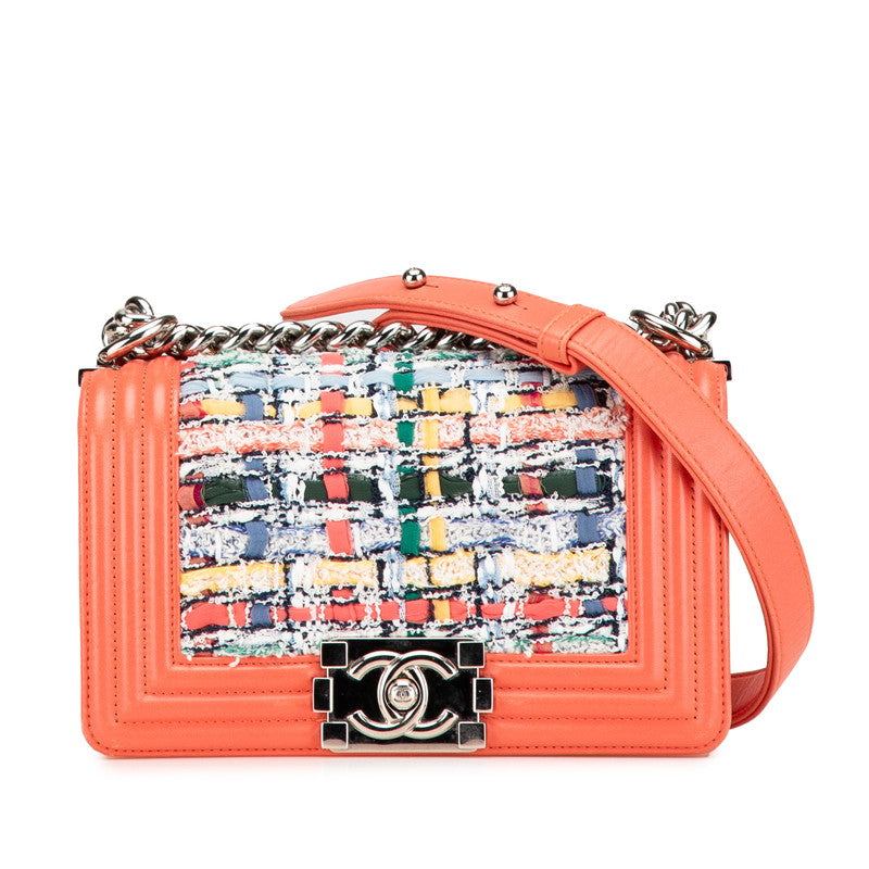 Chanel Boy Chanel Tweed Leather Shoulder Bag Classic Flap