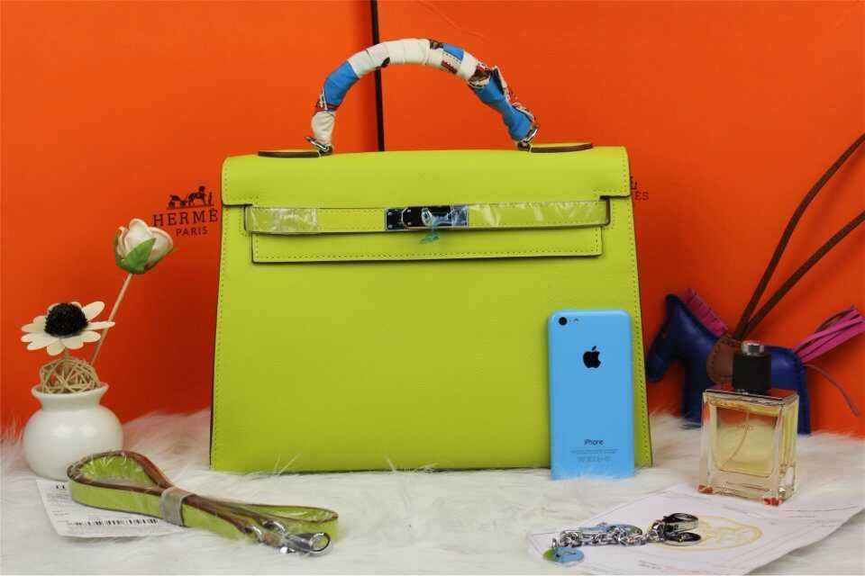 Luxury Hermes Kelly 32cm Epsom Leather Handbag Lemon Yellow