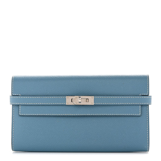 Hermes Epsom Kelly Longue Wallet Blue Jean