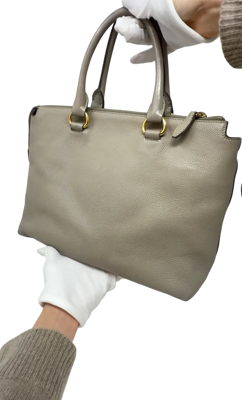 Prada Grey Daino Leather Two Way Tote Bag with Strap B20-47