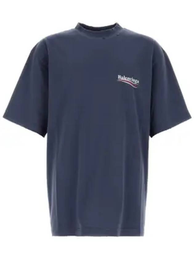Luxury Balenciaga Trending 2026 Political Campaign Logo Print Short Sleeve T-Shirt Washed Blue