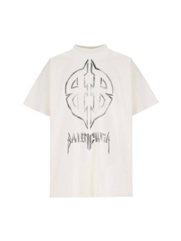 Luxury Balenciaga Trending 2026 Metal BB Stencil Cotton Short Sleeve T-Shirt White