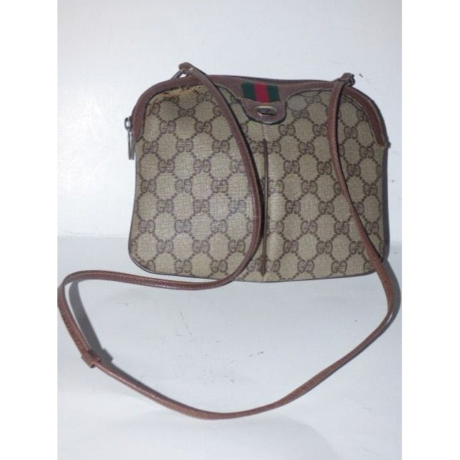 Gucci Vintage Guccissima Print Coated And Leather Two Way Brown Patent Gg Canvas Cross Body Bag