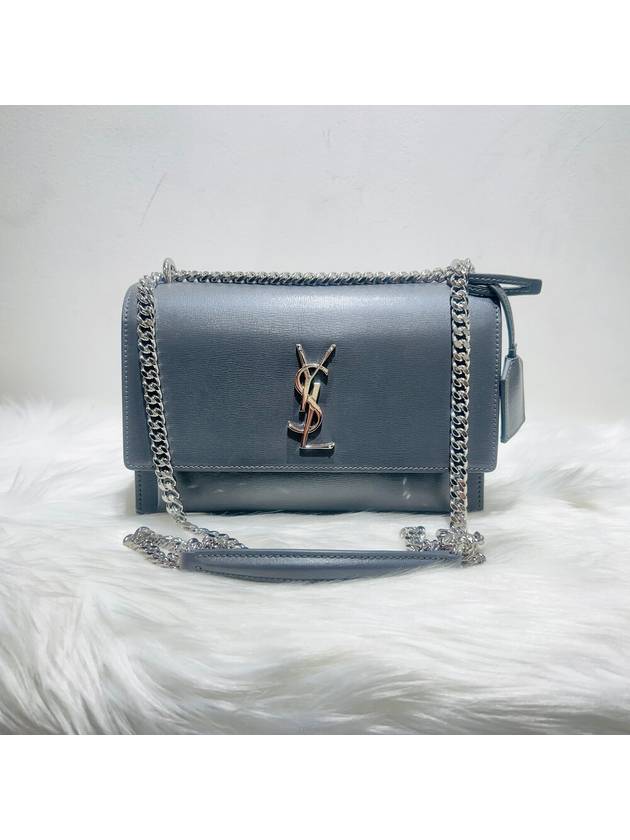 Luxury Saint Laurent Trending 2025 442906 Sunset medium silver chain shoulder bag cross