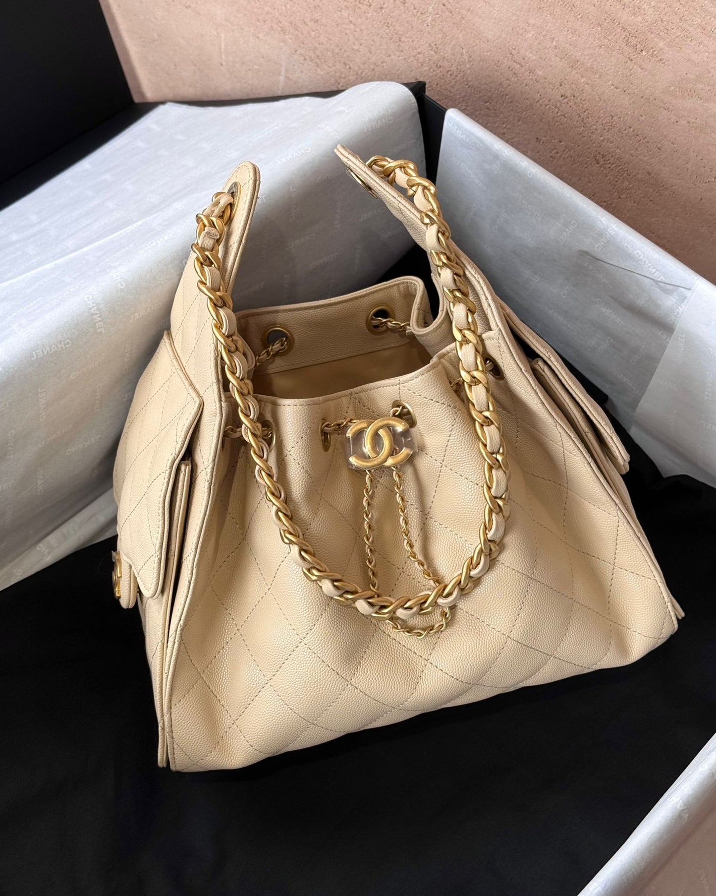 Chanel Small 25 Hobo - Beige Caviar | Gold Hardware