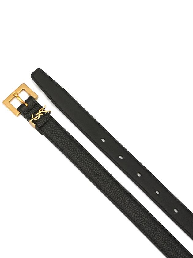 Luxury Saint Laurent Trending 2025 Cassandre Grained Leather Square Buckle Thin Belt Black