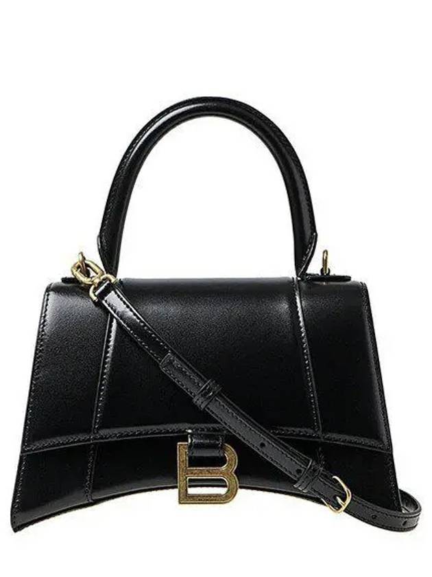 Luxury Balenciaga Trending 2026 Hourglass Small Tote Bag in Shiny Box Calfskin Black