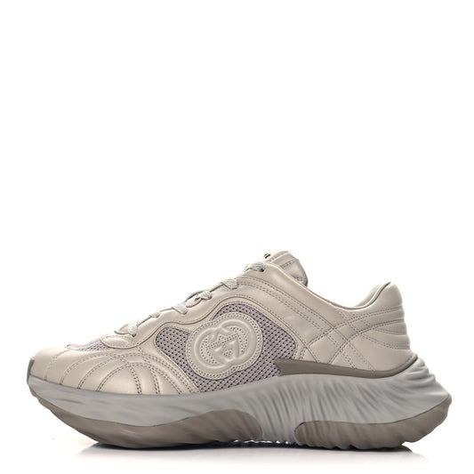 Gucci New Nappa Sombre Interlocking G Ripple Mens Platform Sneakers 8.5 Grey Sky