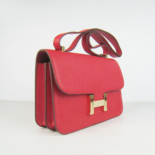 Luxury Hermes Calf Leather Message Bag H020 Red Golden